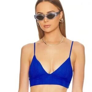 L*Space Pointelle Rib Winnie Bikini Top in Royal‎ Blue Size Medium NWT